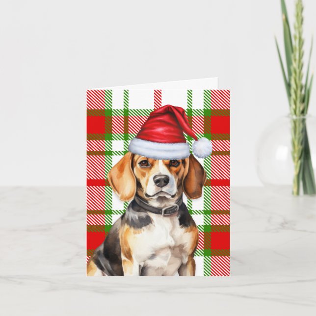 Tarjeta Festiva Navidades Beagle Perro Red Green Navidades De Plai (Anverso)