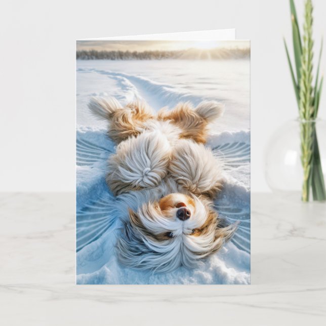 Tarjeta Festiva Navidades Bearded Collie Snow Angel (Anverso)