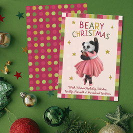 Tarjeta Festiva Navidades Beary Cute Pink Ballet bailando Panda