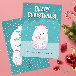 Tarjeta Festiva Navidades beary Polar Bear Cute Personalizado Azul