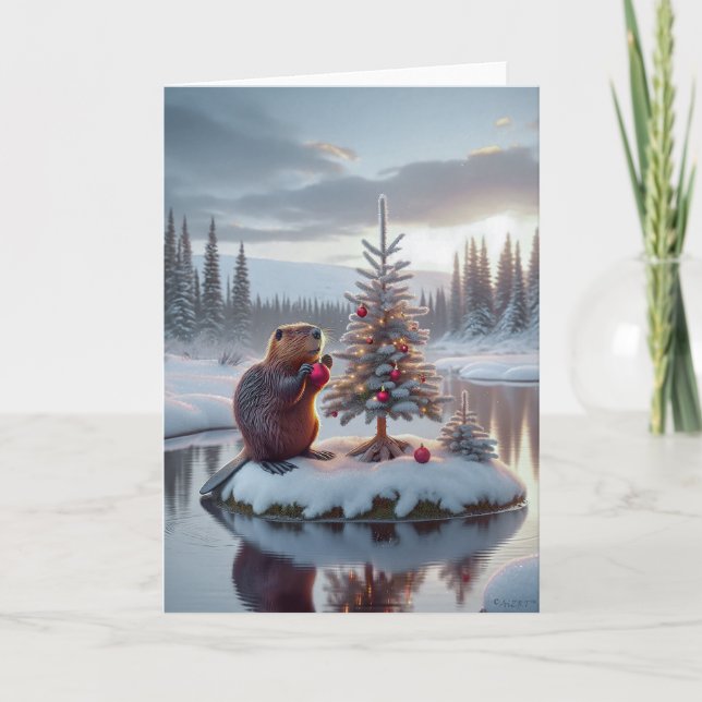 TARJETA FESTIVA NAVIDADES BEAVER - WILDLIFE (Anverso)