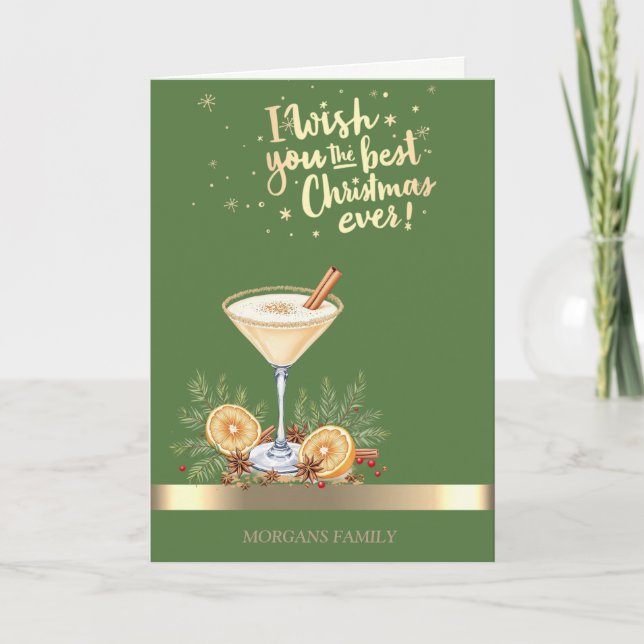 Tarjeta Festiva Navidades beben raya de oro Fiesta verde (Anverso)