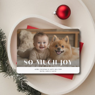 Tarjeta Festiva Navidades bebés: ¡Qué alegría! Foto de perro Masco