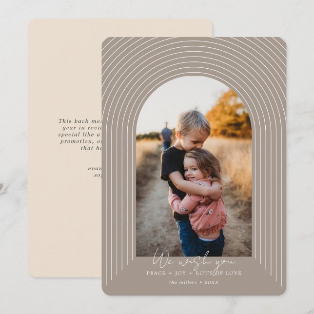 Tarjeta Festiva Navidades Beige-Arco Moderno Imagen vertical (Anverso / Reverso)