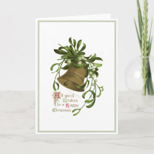 Tarjeta Festiva Navidades Bell Mistletoe Vintage Holiday