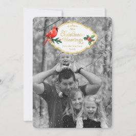 Tarjeta Festiva Navidades bendicen al cardenal Holly Tree Holiday