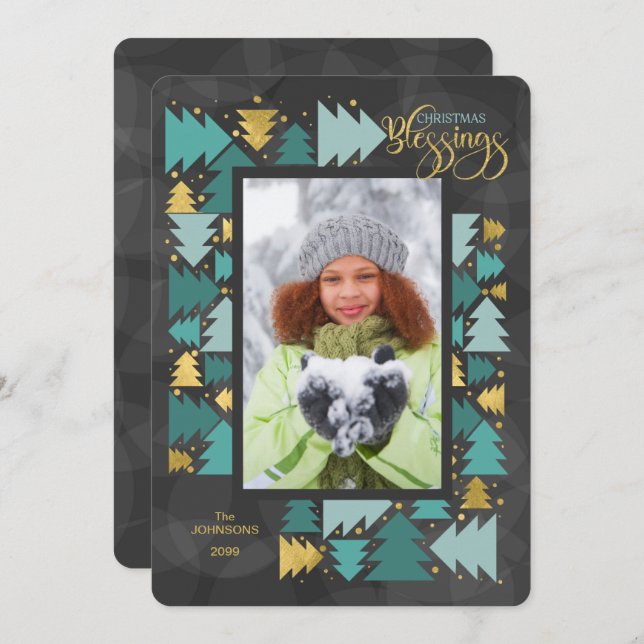 Tarjeta Festiva Navidades bendicen foto cristiana de carbón vegeta (Anverso / Reverso)