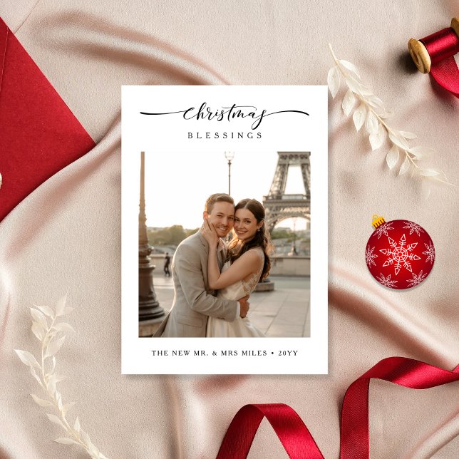 Tarjeta Festiva Navidades bendicen foto de destino recién casada (Subido por el creador)