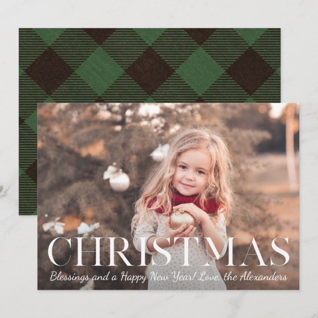 Tarjeta Festiva Navidades bendicen foto de escúfalo verde (Anverso / Reverso)