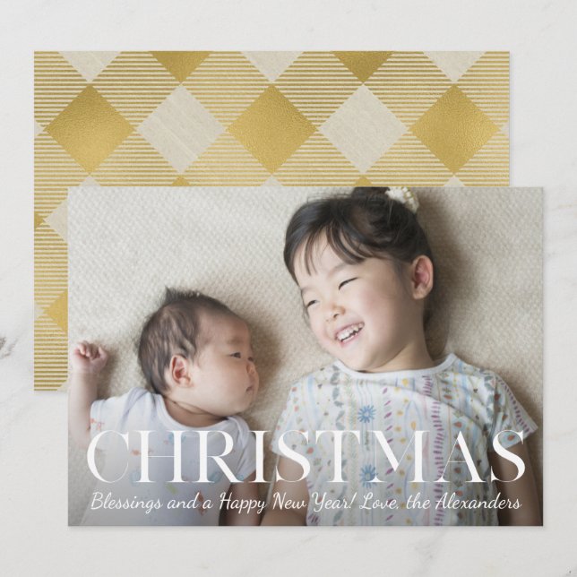 Tarjeta Festiva Navidades bendiciendo foto de búfalo de oro (Anverso / Reverso)