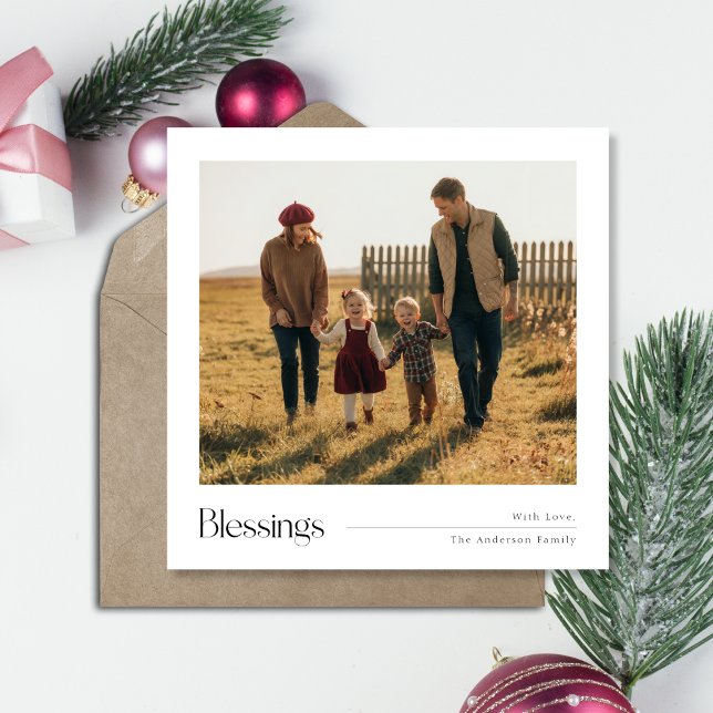 Tarjeta Festiva Navidades bendiciendo foto familiar Minimalista (Subido por el creador)