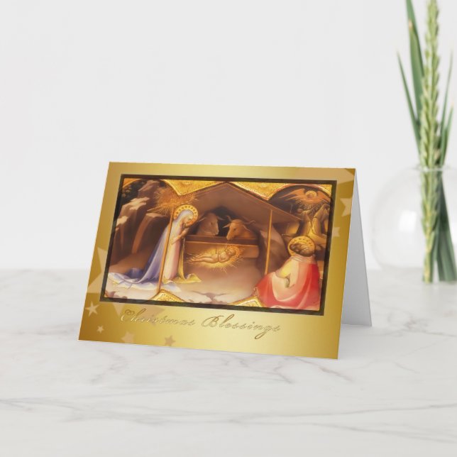 Tarjeta Festiva navidades bendiciones, carta de Navidades cristian (Anverso)