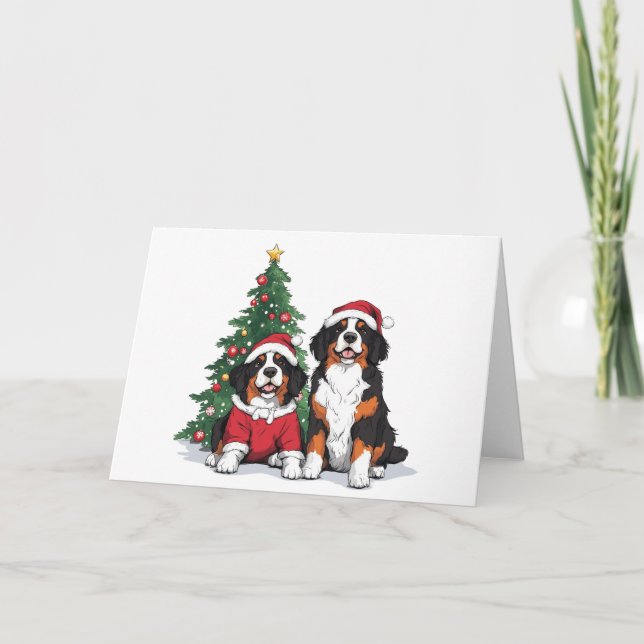 Tarjeta Festiva Navidades Bernese Mountain Dogs (Anverso)