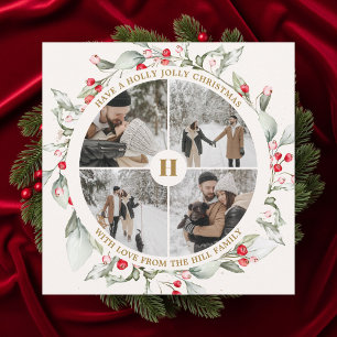 Tarjeta Festiva Navidades Berries Wreath Collage de fotos