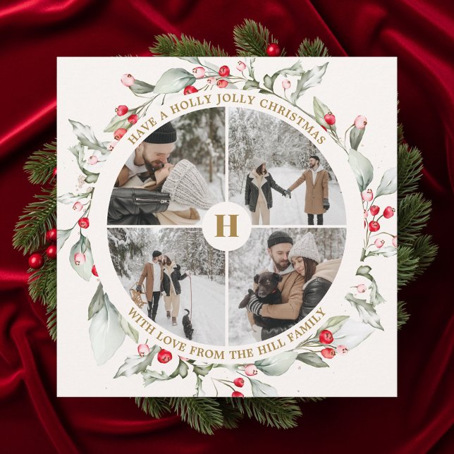 Tarjeta Festiva Navidades Berries Wreath Collage de fotos (Subido por el creador)