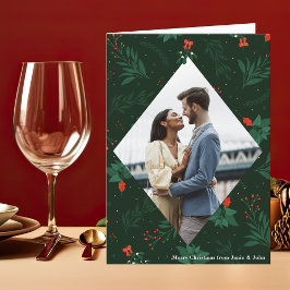 Tarjeta Festiva Navidades besan foto romántica de Mistletoe doblad