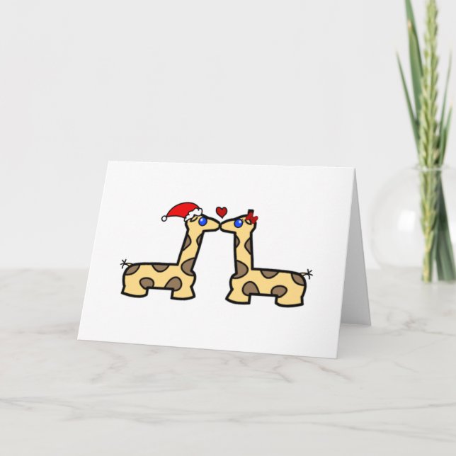 Tarjeta Festiva Navidades besando jirafas (Anverso)