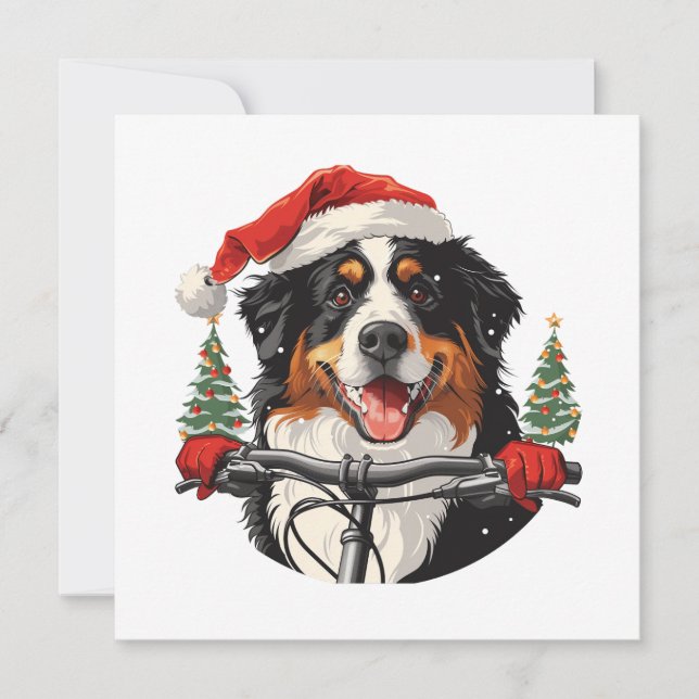 Tarjeta Festiva Navidades Bicicleta de perro de montaña Bernese (Anverso)