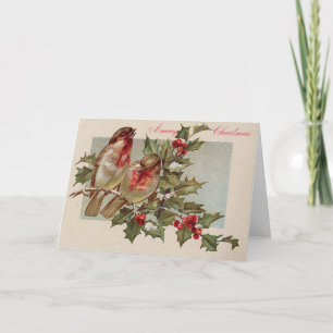 Tarjeta Festiva Navidades Bird Songbird Holly Snow