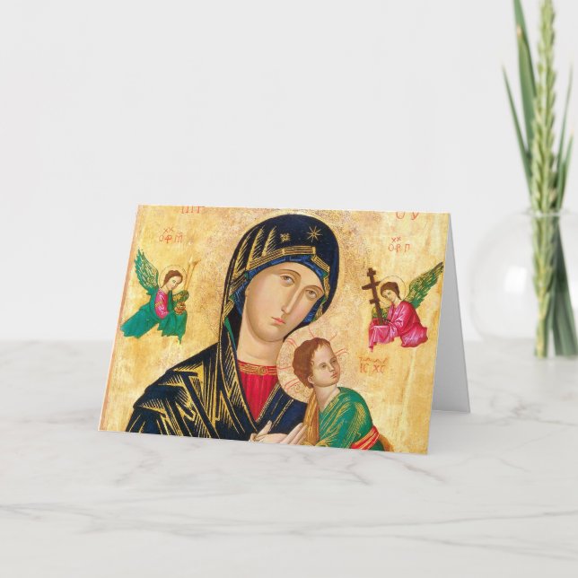 Tarjeta Festiva Navidades bizantinos de la Virgen María e Icono In (Anverso)