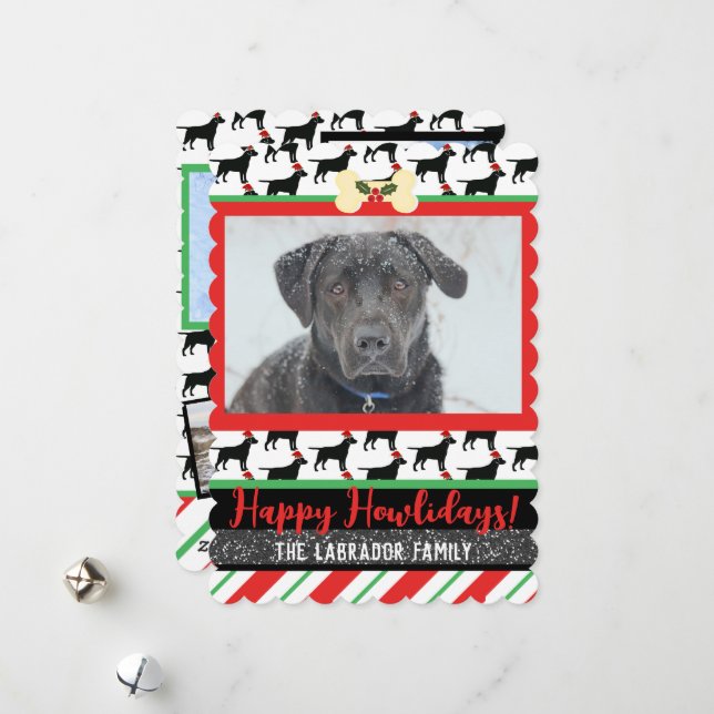 Tarjeta Festiva Navidades Black Lab Dog Añadir tu foto (Anverso/Reverso In Situ)
