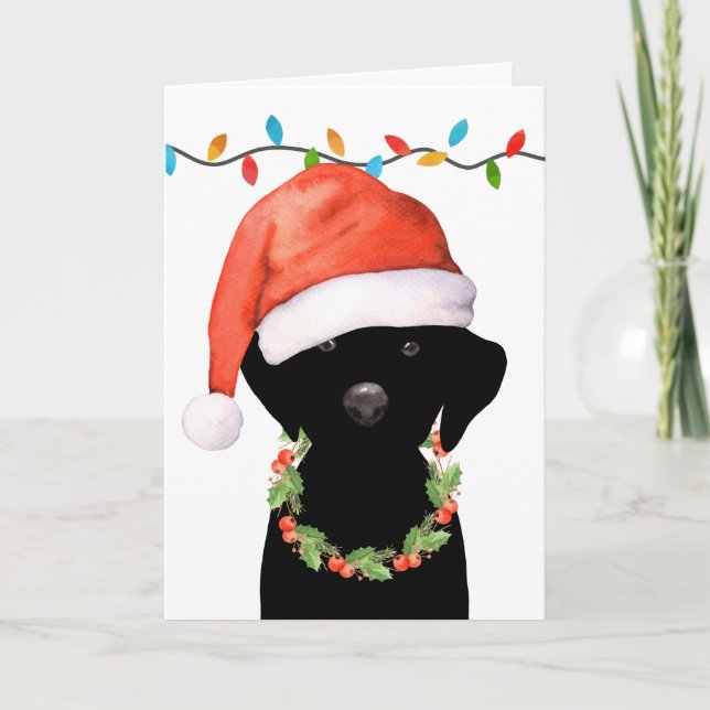 Tarjeta Festiva Navidades Black Labrador Santa Dog (Anverso)