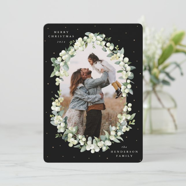 Tarjeta Festiva Navidades Black Snowberry+Eucalyptus Foto (Anverso de pie)