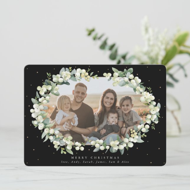 Tarjeta Festiva Navidades Black Snowberry + Eucalyptus Foto (Anverso de pie)