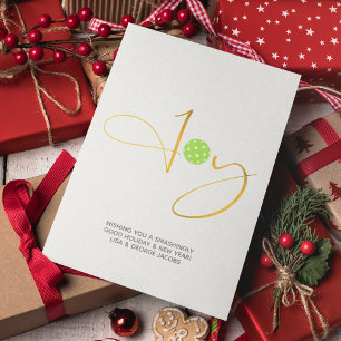 Tarjeta Festiva Navidades blancos "Alegría" de la pelota de moda