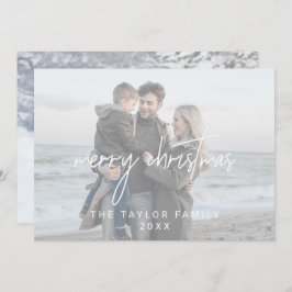 Tarjeta Festiva Navidades blancos caprichosos 2 fotos horizontales