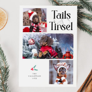 Tarjeta Festiva Navidades blancos de fotos de perros de cola y de