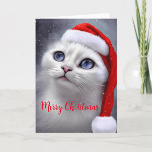Tarjeta Festiva Navidades blancos de ojos azules Kitten