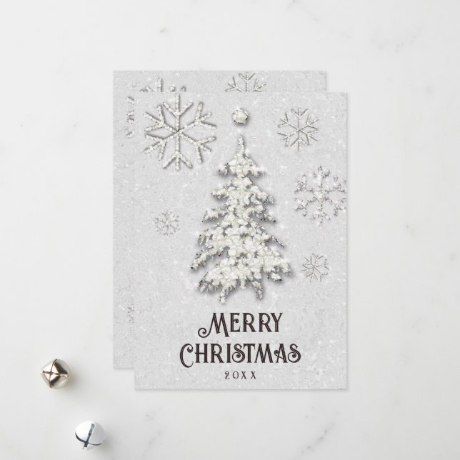 Tarjeta Festiva Navidades blancos esparcen árbol Purpurina dorado  (Anverso/Reverso In Situ)