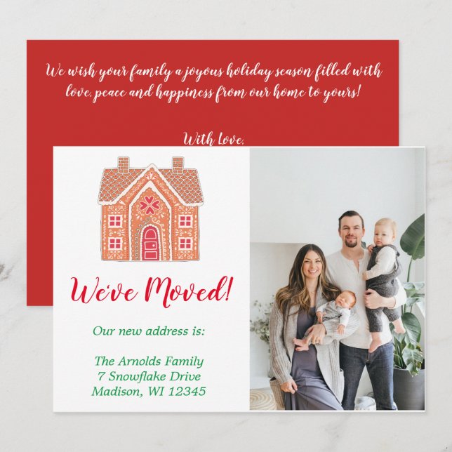 Tarjeta Festiva Navidades Blancos Gingerbread Foto De Casa En Movi (Anverso / Reverso)