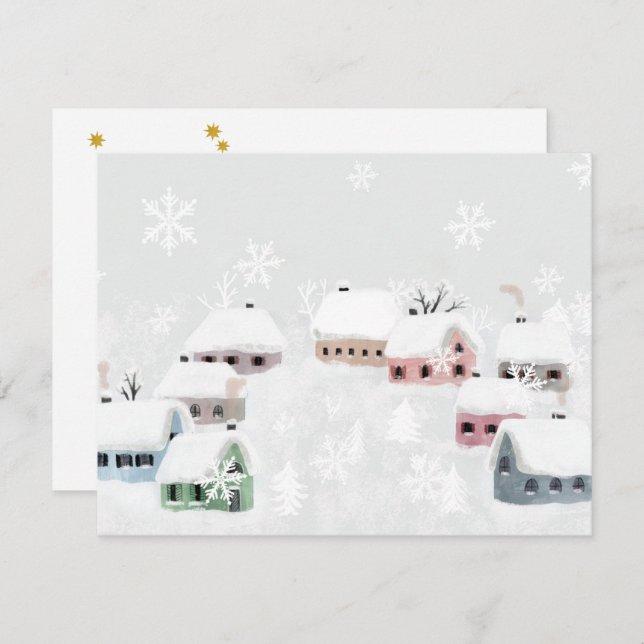 Tarjeta Festiva Navidades blancos Ilustracion de invierno en día d (Anverso / Reverso)