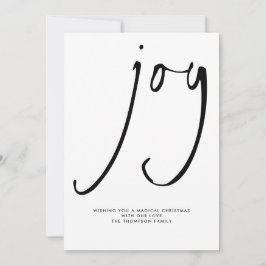 Tarjeta Festiva Navidades blancos negros con escritura de alegría 