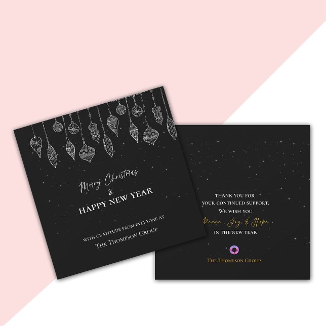 Tarjeta Festiva Navidades blancos negros elegantes corporativos Añ (Corporate Elegant Black White Christmas New Year Holiday Card)