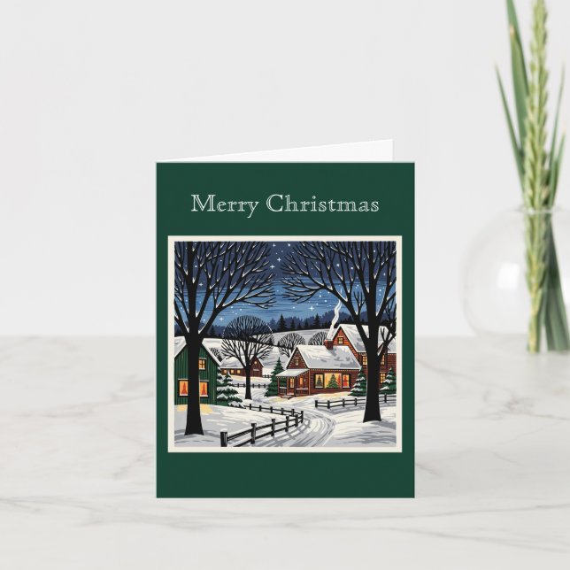 Tarjeta Festiva Navidades blancos retro Personalizado de arte folc (Anverso)