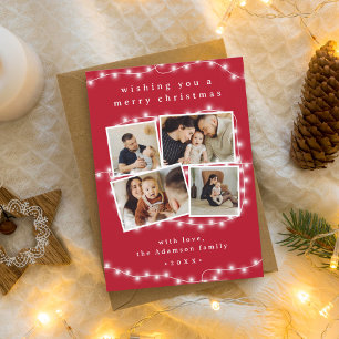 Tarjeta Festiva Navidades blancos rojos modernos iluminan 4 Collag