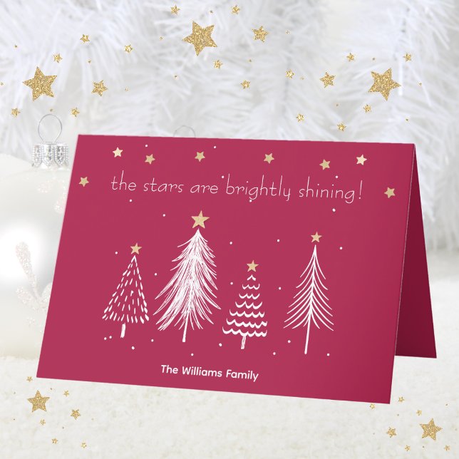Tarjeta Festiva Navidades blancos y dorados con nombre familiar ro (Christmas Family Name Red Holiday Card)
