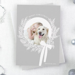 Tarjeta Festiva Navidades blancos y grises plateados con una foto 