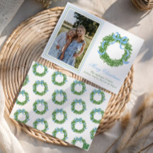 Navidades Blue Bow Foto de Wreath de Boxwood