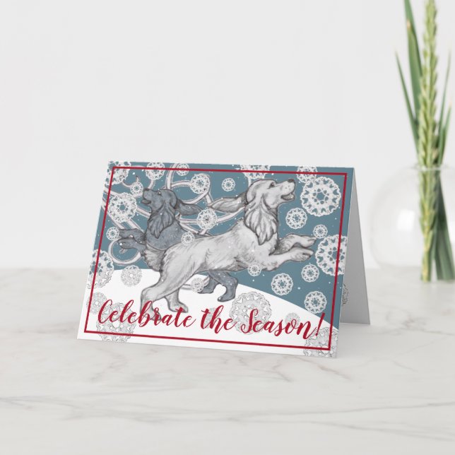 Tarjeta Festiva Navidades Blue de invierno Cocker Spaniel Dog Snow (Anverso)