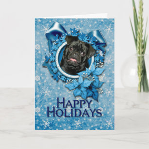 Tarjeta Festiva Navidades - Blue Snowflake - Pug - Ruffy