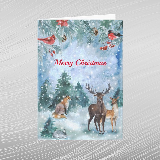Tarjeta Festiva Navidades Blue Wildlife Watercolor (Subido por el creador)