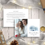 Tarjeta Festiva Navidades Blue Winter Annual Family Update Photo<br><div class="desc">Navidades Blue Winter Village Rústico Paisaje Anual Familia Actualización Tarjeta de Vacaciones. Elegante Feliz Navidad Anual de la Familia con un hermoso paisaje rústico de invierno en colores azul y blanco. Diseño elegante y elegante. Una foto.</div>