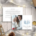 Tarjeta Festiva Navidades Blue Winter Annual Family Update Photo<br><div class="desc">Navidades Blue Winter Forest Rústica Paisaje Anual Familia Actualización Tarjeta de Vacaciones. Elegante Feliz Navidad Anual de la Familia con un hermoso paisaje rústico de invierno en colores azul y blanco. Diseño elegante y elegante. Una foto.</div>