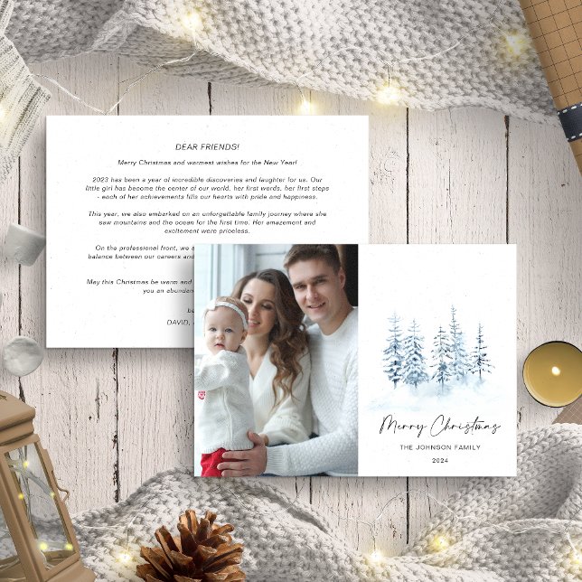 Tarjeta Festiva Navidades Blue Winter Annual Family Update Photo (Subido por el creador)