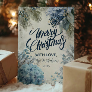 Tarjeta Festiva Navidades Blue Winter Florals