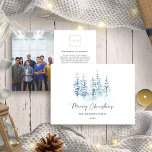Tarjeta Festiva Navidades Blue Winter Rústico Paisaje Empresarial<br><div class="desc">Navidades Blue Winter Forest Rústica Landscap One Photo Holiday Card de vacaciones de negocios. La tarjeta de visita vacacional con un hermoso paisaje rústico invernal de colores azul y blanco. Diseño elegante y elegante. Una foto.</div>